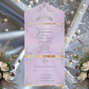 Invitation Tout En Un Bordure argentée vintage pour Quinceanera - Lavand