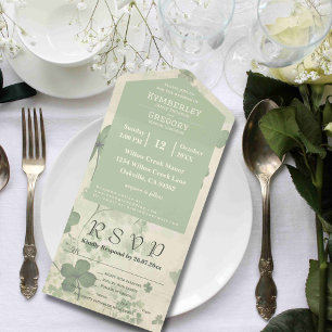 Invitation Tout En Un Botanique à quatre feuilles Clover Green Chartreus