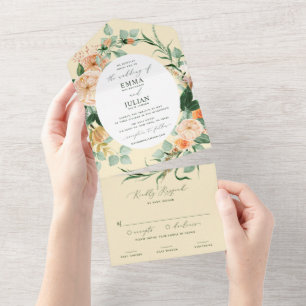 Invitation Tout En Un Botanique Boho Vert Jaune Floral Mariage
