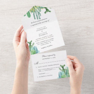 Invitation Tout En Un Botanique Cactus Aquarelle Plante Mariage moderne