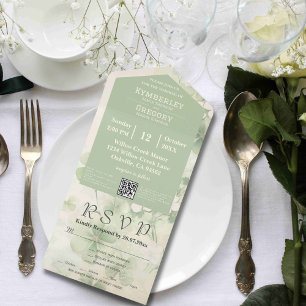 Invitation Tout En Un Botanique Floral Green Chartreuse Irish QR Code