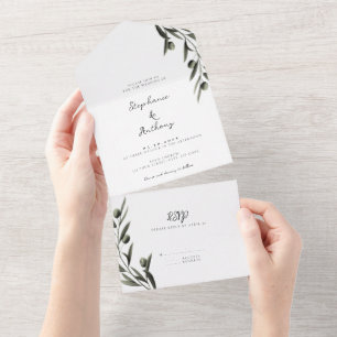 Invitation Tout En Un Botanique Olive Branch Feuille Mariage italien