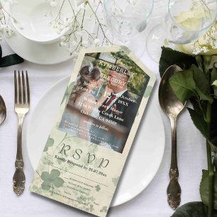 Invitation Tout En Un Botanique Quatre feuilles Clover Green Chartreuse