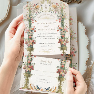 Invitation Tout En Un Botanique Victorian Bliss Mariage Perforforé RSVP