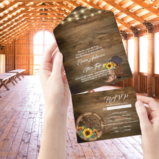 Invitation Tout En Un Bottes rustiques Cowboy Sunflower Western Mariage