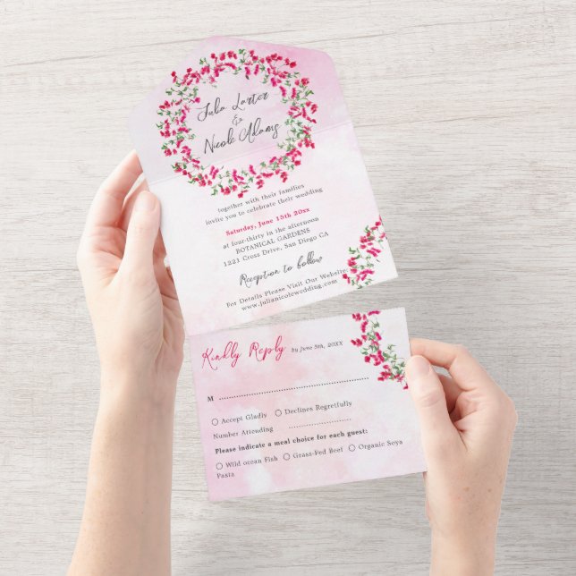 Invitation Tout En Un Bougainvilliers roses Mariage de la forêt tropical (Déchirure)