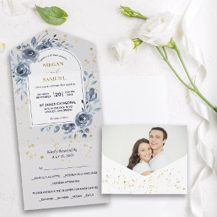 Invitation Tout En Un Bouquet Blue Rose Mariage photo
