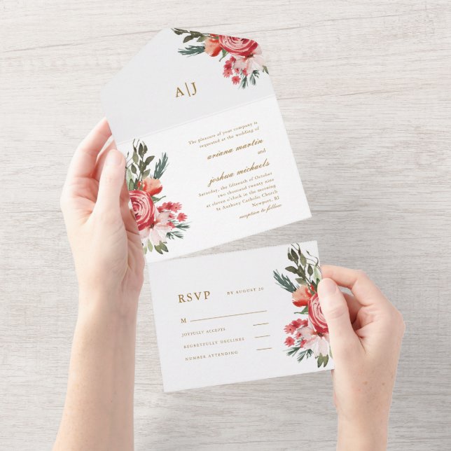 Invitation Tout En Un Bouquet Boho avec Mariage Rose All In One Invitat (Déchirure)