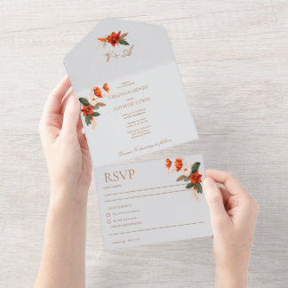 Invitation Tout En Un Bouquet de Boho avec fleurs de feu