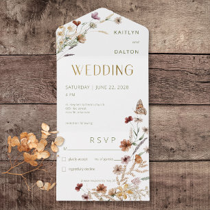 Invitation Tout En Un Bouquet de Fleur sauvage blanc moderne Pas de dîne