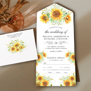 Invitation Tout En Un Bouquet de tournesols rustique vintage pour mariag