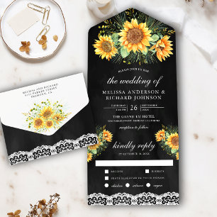 Invitation Tout En Un Bouquet de tournesols rustique vintage pour mariag