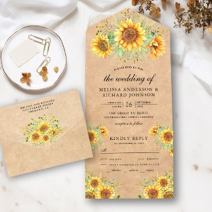 Invitation Tout En Un Bouquet de tournesols rustiques vintage Kraft mari