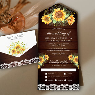 Invitation Tout En Un Bouquet de tournesols rustiques vintage pour maria