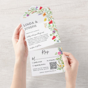 Invitation Tout En Un Bouquet fleur sauvage QR Code Tout en un Invitatio