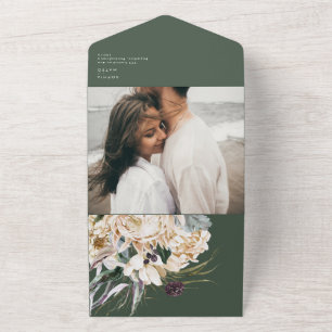 Invitation Tout En Un Bouquet Floral Blanc Phoque Vert Sceau Et Envoyer
