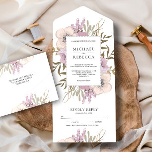 Invitation Tout En Un Bouquet Floral Mariage Rose Mauve Poussiéreux Rust