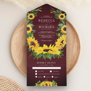 Invitation Tout En Un Bourgogne Bois Pays Sunflowers Garland Mariage