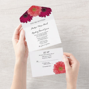 Invitation Tout En Un Bourgogne Corail Daisy Floral Mariage RSVP Tout Co