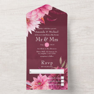 Invitation Tout En Un Bourgogne et Automne Rose Mariage Tout En Un