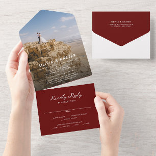 Invitation Tout En Un Bourgogne Moderne Simple Bold Romantique Mariage p