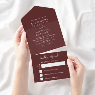 Invitation Tout En Un Bourgogne Simple Mariage Moderne Typographie Roman