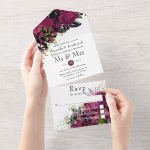 Invitation Tout En Un Bourgogne vintage - Tout compris pour un mariage o
