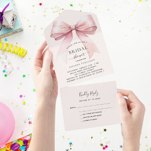 Invitation Tout En Un Bow crème beige rose Fête des mariées rsvp