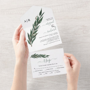 Invitation Tout En Un Branche Eucalyptus avec mariage d'hiver feuille