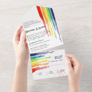Invitation Tout En Un Bright Driving Rainbow LGBTQ Mariage à la main