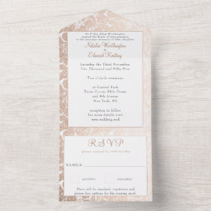 Invitation Tout En Un Bronze Gold Filigree Paisley Henna Wedding RSVP