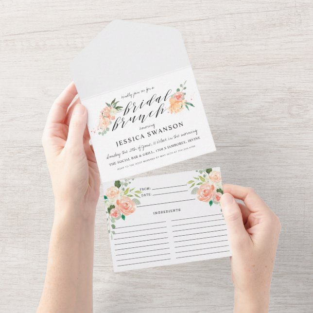Invitation Tout En Un Brosse printemps florale Brunch nuptial et recette (Déchirure)