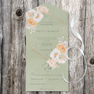 Invitation Tout En Un Brosse Rustique & Blanc Floral Sage No Dinner