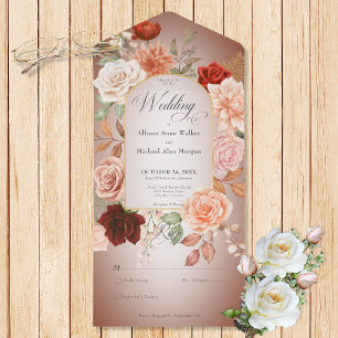 Invitation Tout En Un Brosse Rustique Boho Rust Peach Floral Arch Blush
