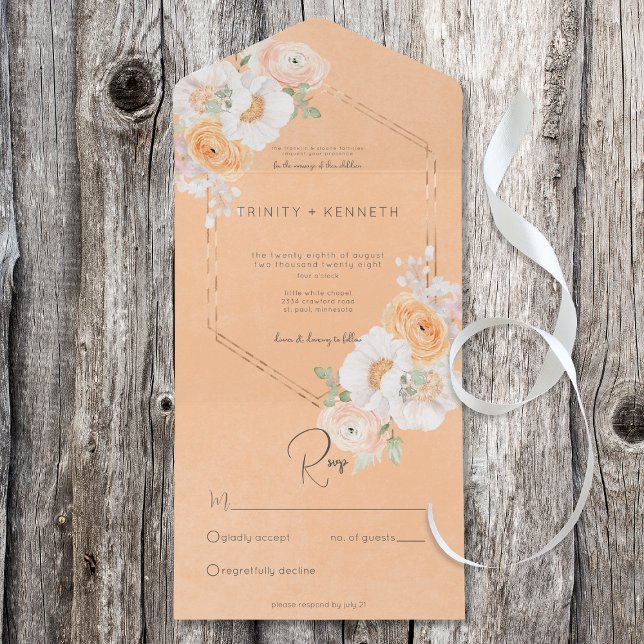 Invitation Tout En Un Brosse Rustique et florale blanche Sans dîner (Créateur téléchargé)