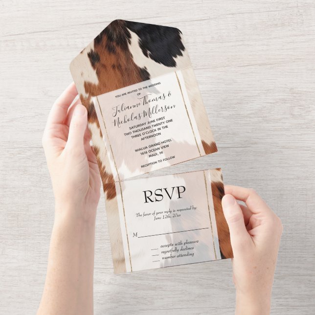 Invitation Tout En Un Brown Black Cream Western Cowhide (Déchirure)