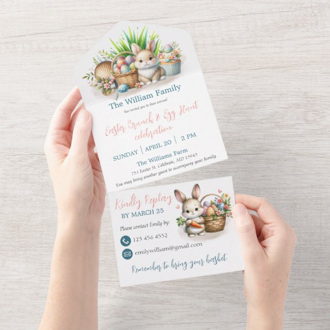 Invitation Tout En Un Brunch de Pâques et chasse aux oeufs (Déchirure)