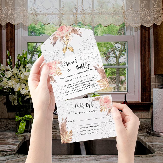 Invitation Tout En Un Bubbly Brunch Fête des mariées pampas herbe RSVP (Créateur téléchargé)