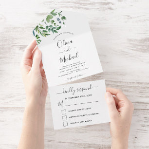 Invitation Tout En Un Budget Botanical Greenery Wedding RSVP