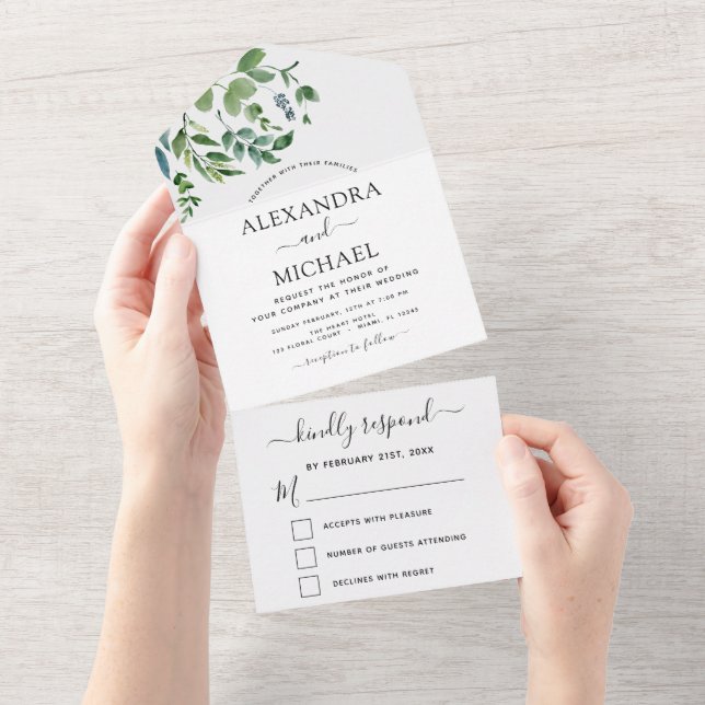 Invitation Tout En Un Budget Botanical Greenery Wedding RSVP (Déchirure)