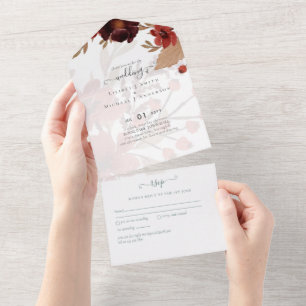 Invitation Tout En Un Budget Bourgogne Orange Chute Mariage Floral