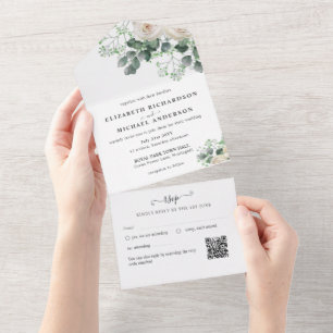 Invitation Tout En Un Budget Mariage Feuille de White Roses Sage Eucalyp