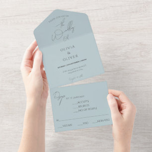 Invitation Tout En Un Budget, monogramme personnalisé, mariage rsvp bleu
