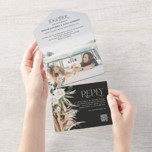 Invitation Tout En Un Budget photo pampas eucalyptus mariage code QR Tou
