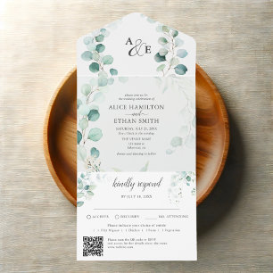 Invitation Tout En Un Budget Rustique Verdure Mariage Eucalyptus Sage