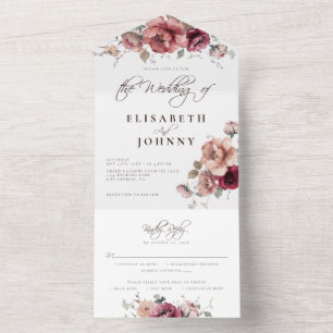 Invitation Tout En Un Burgundy Automne Rustique Floral Détails Mariage R