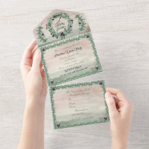 Invitation Tout En Un Burgundy Berry Holly Pine Noël