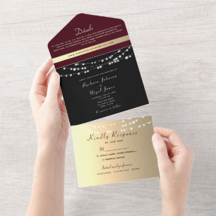 Invitation Tout En Un Burgundy Black Gold String Mariage