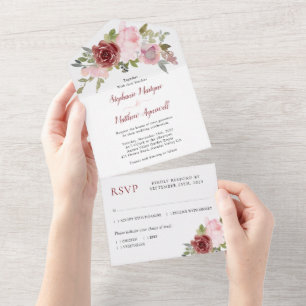 Invitation Tout En Un Burgundy Blush Dusty Rose FlorMariage