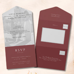 Invitation Tout En Un Burgundy Modern Photo Wedding